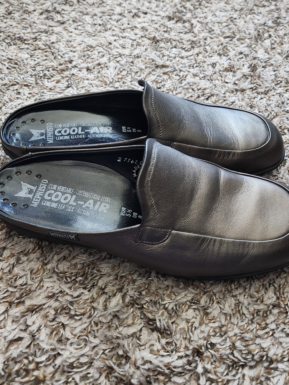 Mephisto Leather Slip On Loafers Flats Shoes Women's 8 Pewter Brown Metallic